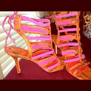 NWT Brian Atwood Leather Tie Sandal w/ Multi Color